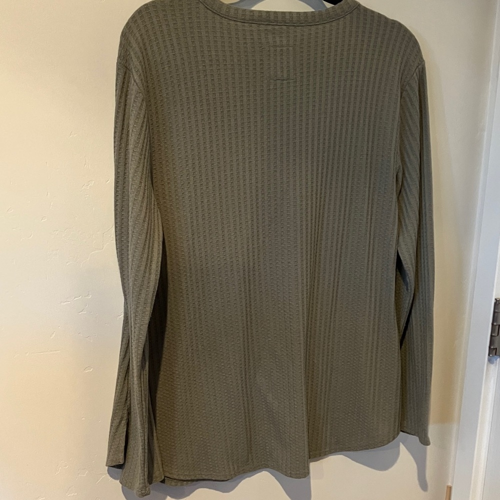 Olive Green V-Neck Ribbed Sweater - Picture 5 of 5